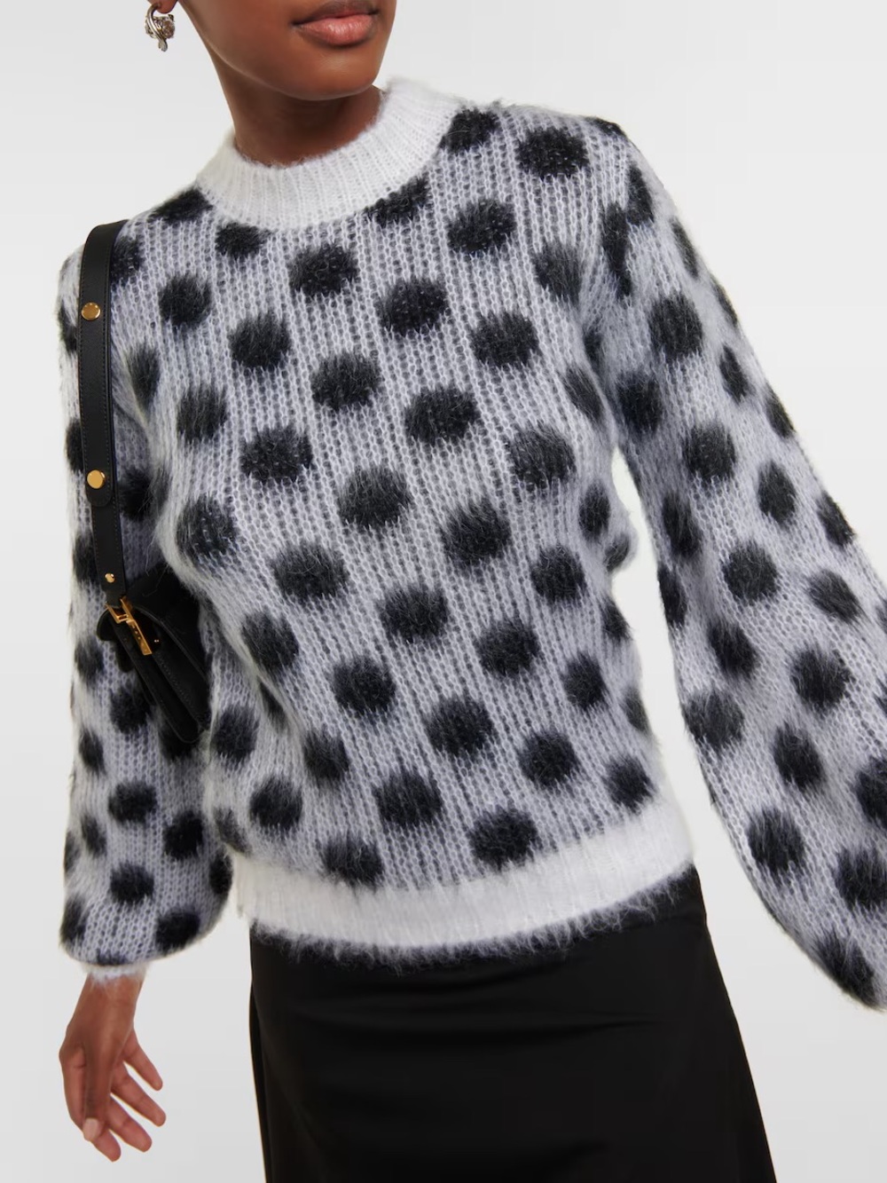 Marni Fuzzy Black and White Polka Dot Sweater